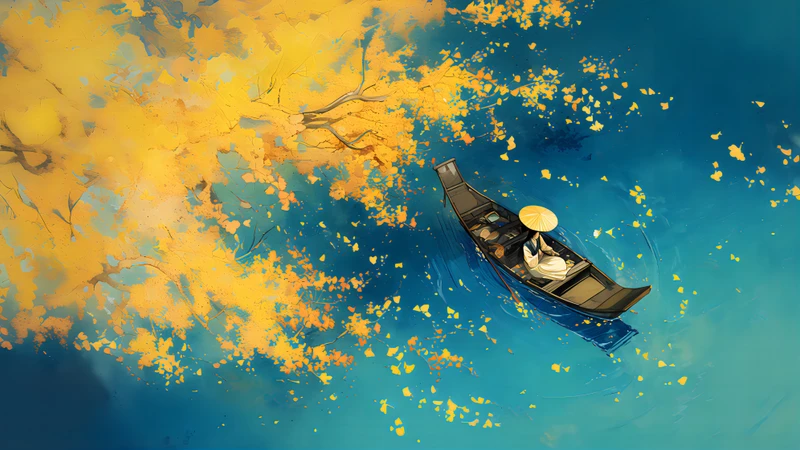 Chinese Style Autumn Maple Lake 8K Desktop Wallpaper