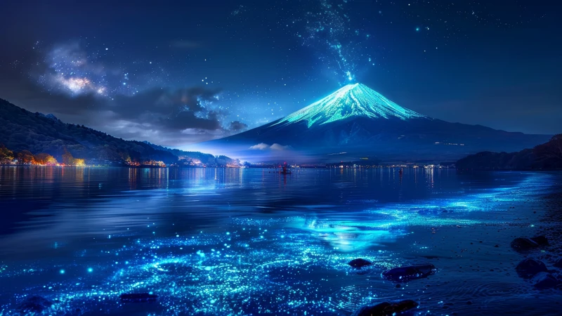 Japanese Mount Fuji Night Sky 8K Ultra HD Desktop Wallpaper