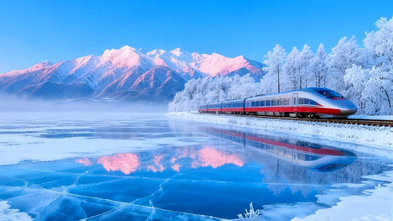 Nordic Snowy Train Landscape 8K Desktop Wallpaper