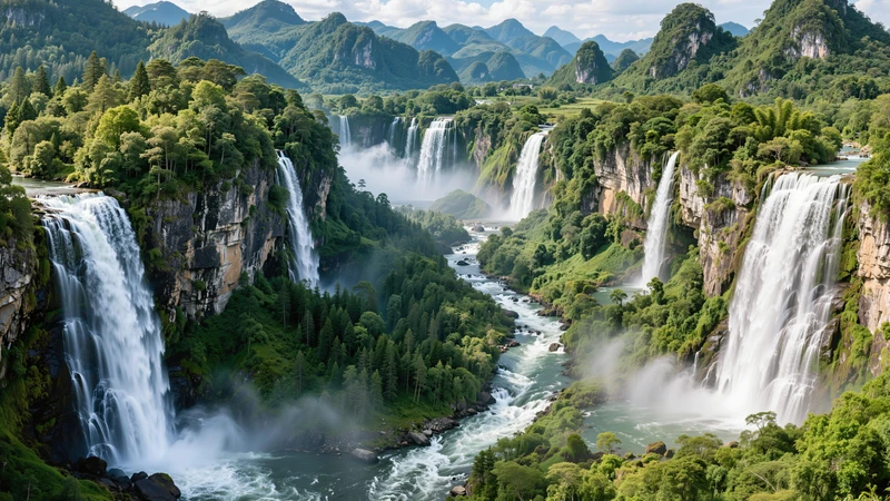 8K Chinese Landscape Waterfall Wallpaper