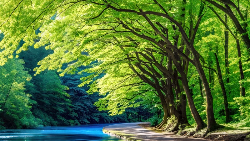 Japanese Forest River 8K Ultra HD Desktop Wallpaper
