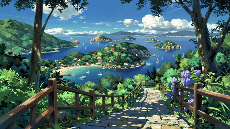 Japanese Coastal Village 8K Ultra HD Desktop Wallpaper