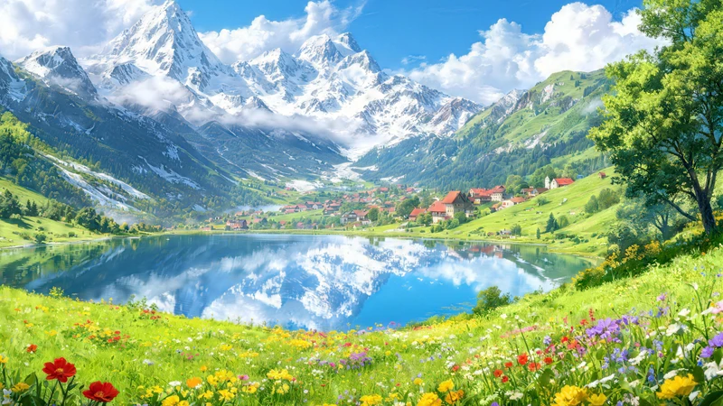 Alpine Lake Scenery 8K Ultra HD Desktop Wallpaper