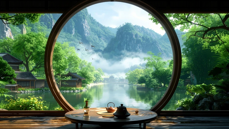 Japanese Zen Garden Lake 4K Desktop Wallpaper