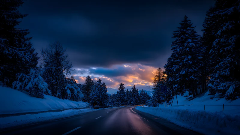 Winter Forest Road Sunset 4K 8K Ultra HD Wallpaper Collection - Pack with 3 wallpapers for $1