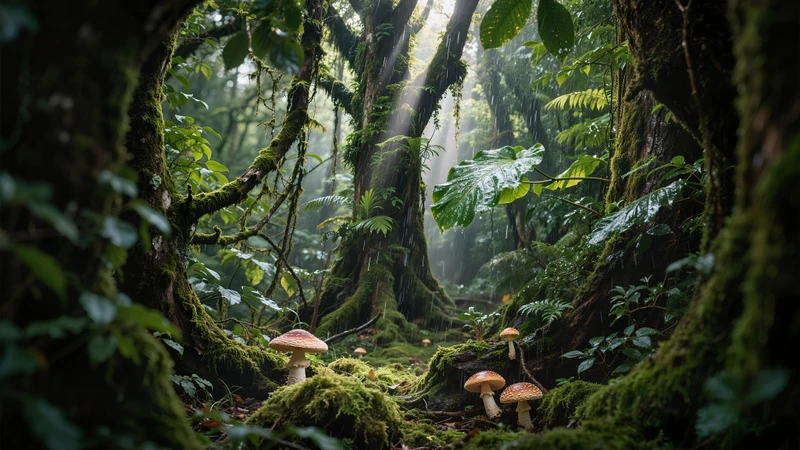Fantasy Forest Mushrooms 8K Ultra HD Desktop Wallpaper