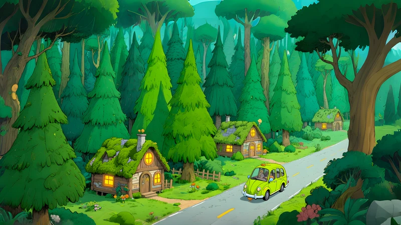 Cartoon Forest Cottage 4K Desktop Wallpaper