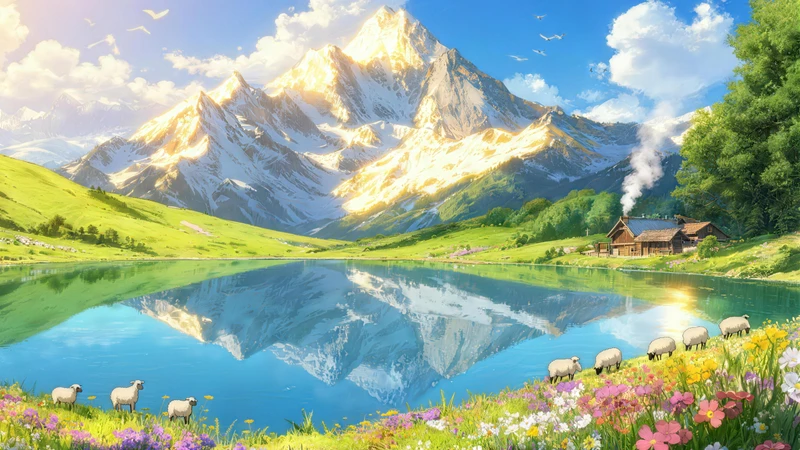 Alpine Snowy Mountain Lake Landscape 8K Desktop Wallpaper