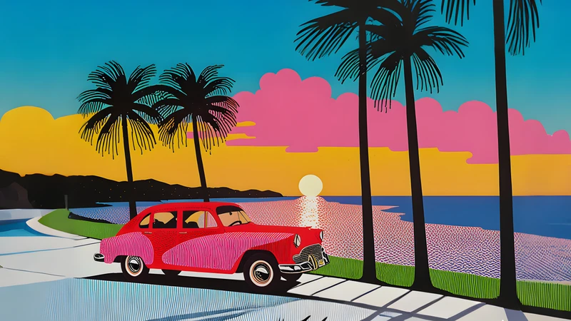 Retro Tropical Sunset 4K Desktop Wallpaper