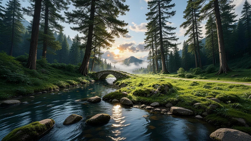 8K Forest Stream Landscape Wallpaper