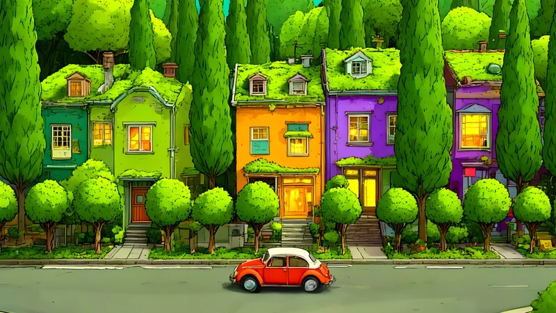 Cartoon Village Houses 4K 8K Ultra HD Wallpaper Collection - Pack with 3 wallpapers for $1
