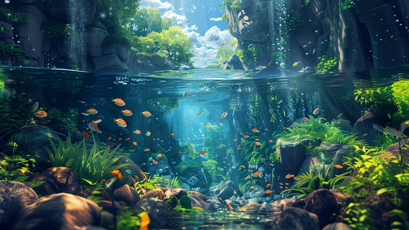 Oriental Art Underwater Garden 4K Desktop Wallpaper