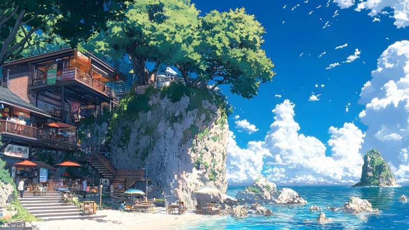 Japanese Anime Coast 8K Ultra HD Desktop Wallpaper