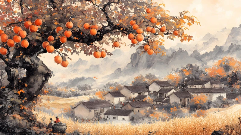 Chinese Style Autumn Village 8K Desktop Wallpaper