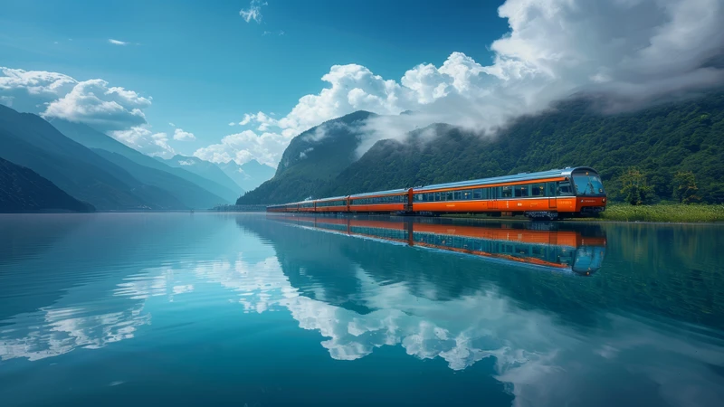 Swiss Lakeside Train 8K Desktop Wallpaper