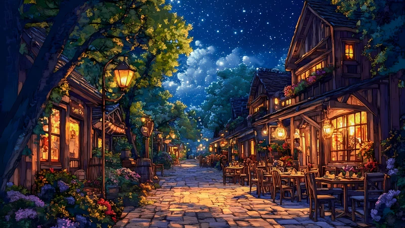 Japanese Village Night Sky 4K Desktop Wallpaper