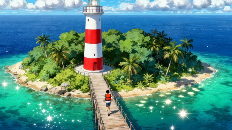 Japanese Anime Lighthouse Island 8K Desktop Wallpaper