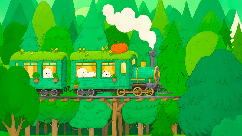 Kawaii Forest Train 4K Desktop Wallpaper