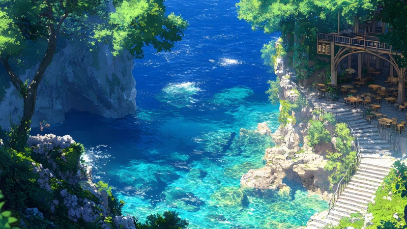 Japanese Anime Seaside 8K Ultra HD Desktop Wallpaper