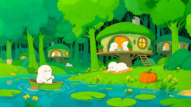 Kawaii Forest Cottage 4K Desktop Wallpaper