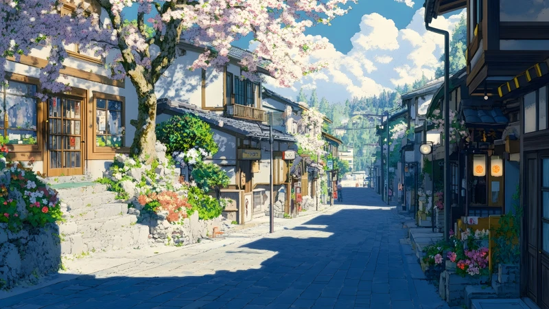 Japanese Cherry Blossom Street 8K Ultra HD Desktop Wallpaper