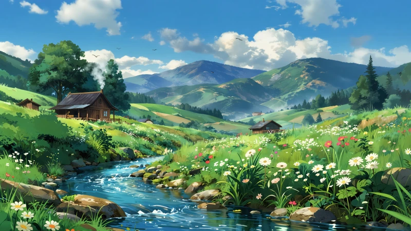 Anime Spring Valley Stream 8K Ultra HD Desktop Wallpaper