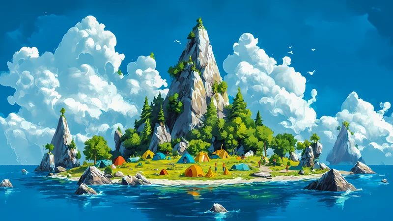 Island Campsite Fantasy Anime 4K 8K Ultra HD Wallpaper Collection - Pack with 3 wallpapers for $1