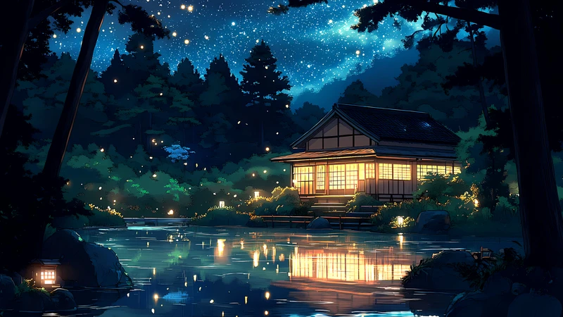 Japanese Night Garden 8K Ultra HD Desktop Wallpaper