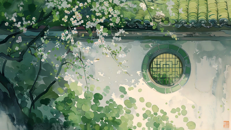 Oriental-Style Cherry Blossom Courtyard 8K Desktop Wallpaper