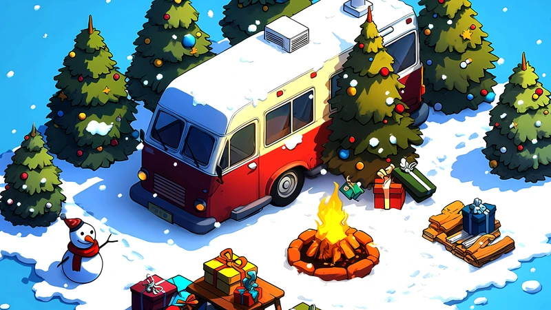 Christmas Winter Campfire Scene 4K Desktop Wallpaper