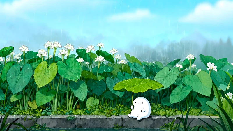 Studio Ghibli Style Garden With White Creature 4K Desktop Wallpaper