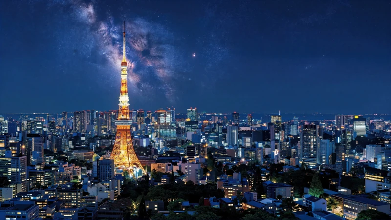 Tokyo Night Skyline with Milky Way 8K Ultra HD Desktop Wallpaper
