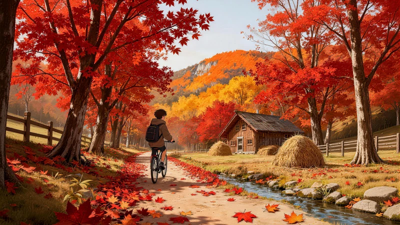 Autumn Maple Forest Cycling 8K Ultra HD Desktop Wallpaper