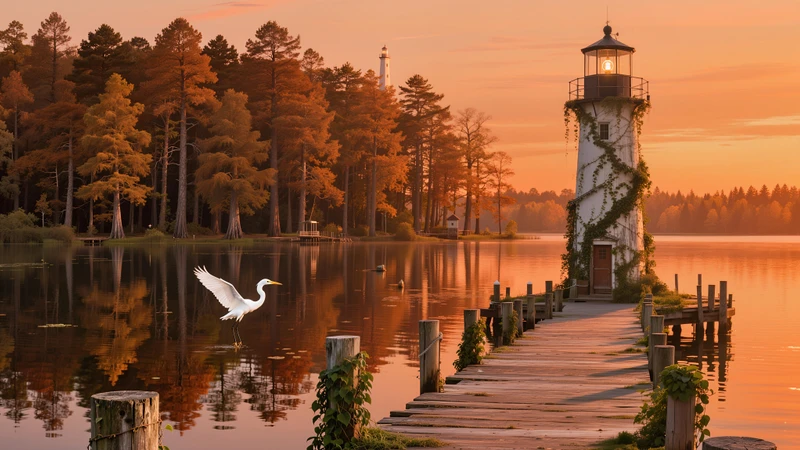 North American Lakeside Lighthouse 8K Desktop Wallpaper