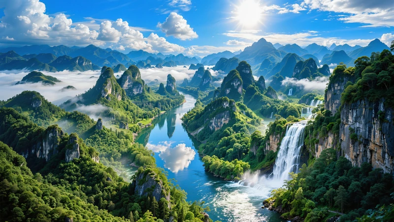 Chinese-Style Mountain Valley Landscape 8K Wallpaper