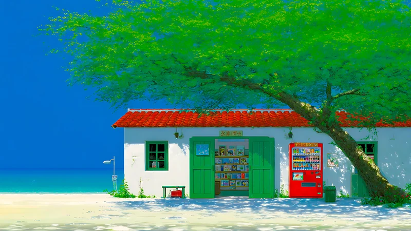 Japanese Coastal Shop 4K Desktop Wallpaper