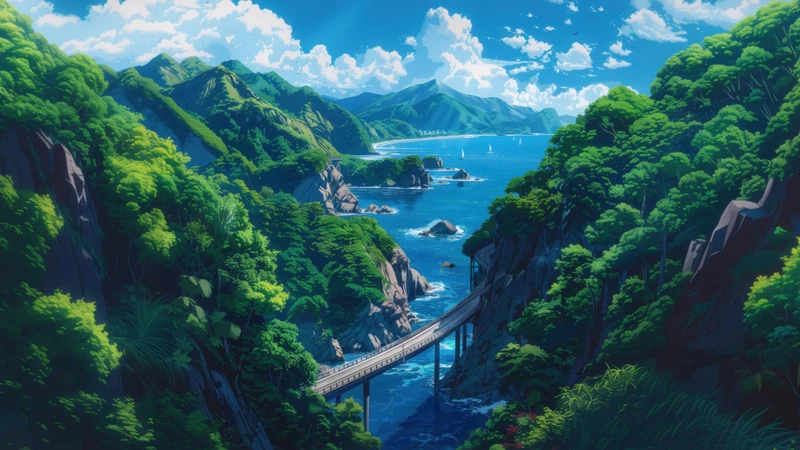 Japanese Coastal Valley 8K Ultra HD Desktop Wallpaper