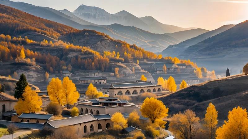 Autumn Mountain Village 4K Desktop Wallpaper