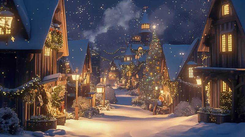 Christmas Village Night Scene 4K Desktop Wallpaper