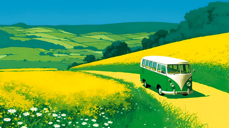Retro Van Yellow Fields 4K 8K Ultra HD Wallpaper Collection - Pack with 2 wallpapers for $1