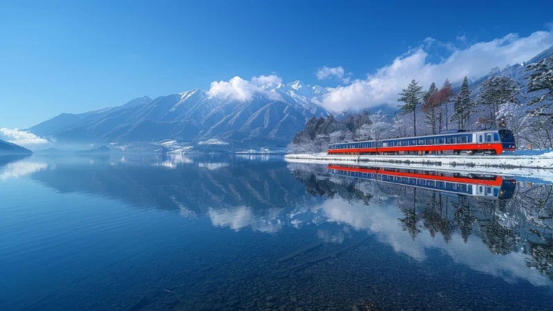Swiss Alpine Lake Train 8K Desktop Wallpaper