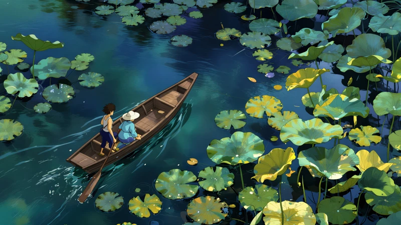 Ghibli Style Lily Pad Pond 8K Ultra HD Desktop Wallpaper