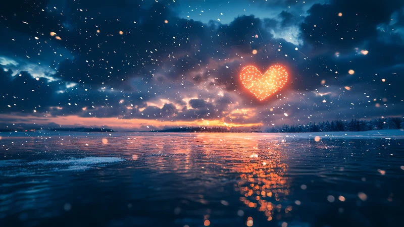 Romantic Night Sky and Winter Heart 4K 8K Ultra HD Wallpaper Collection - Pack with 3 wallpapers for $1