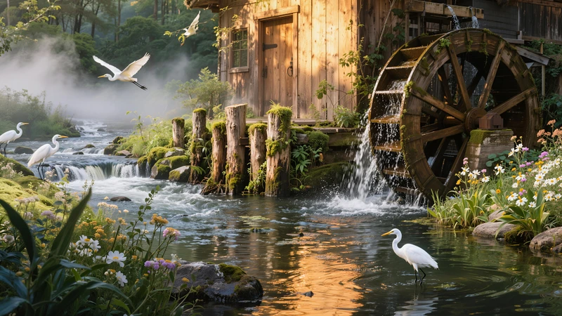 Rustic Windmill Cottage in Countryside Landscape 8K Ultra HD Desktop Wallpaper