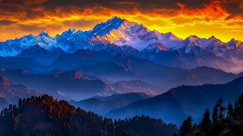 Alpine Mountain Range at Sunset 4K Desktop Wallpaper