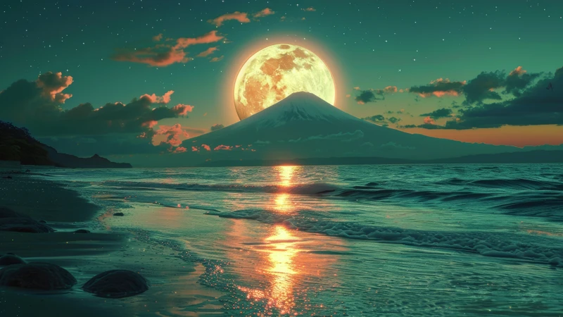 Japanese Moonlit Mount Fuji 8K Ultra HD Desktop Wallpaper