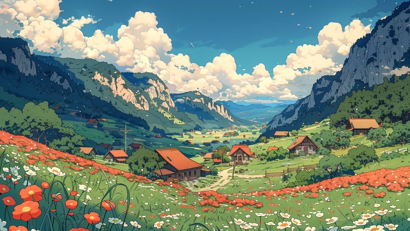 Alpine Valley Village 4K 8K Ultra HD Wallpaper Collection - Pack with 6 wallpapers for $1