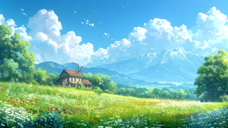 Japanese-style Cottage in田园 Landscape 8K Ultra HD Desktop Wallpaper