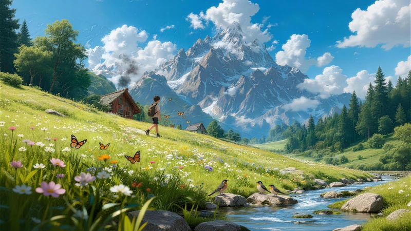 Alpine Mountain Valley 8K Ultra HD Desktop Wallpaper