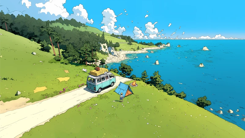Anime Camping and Alpine Road Trip 8K Ultra HD Wallpaper Collection - Pack with 30 wallpapers for $1